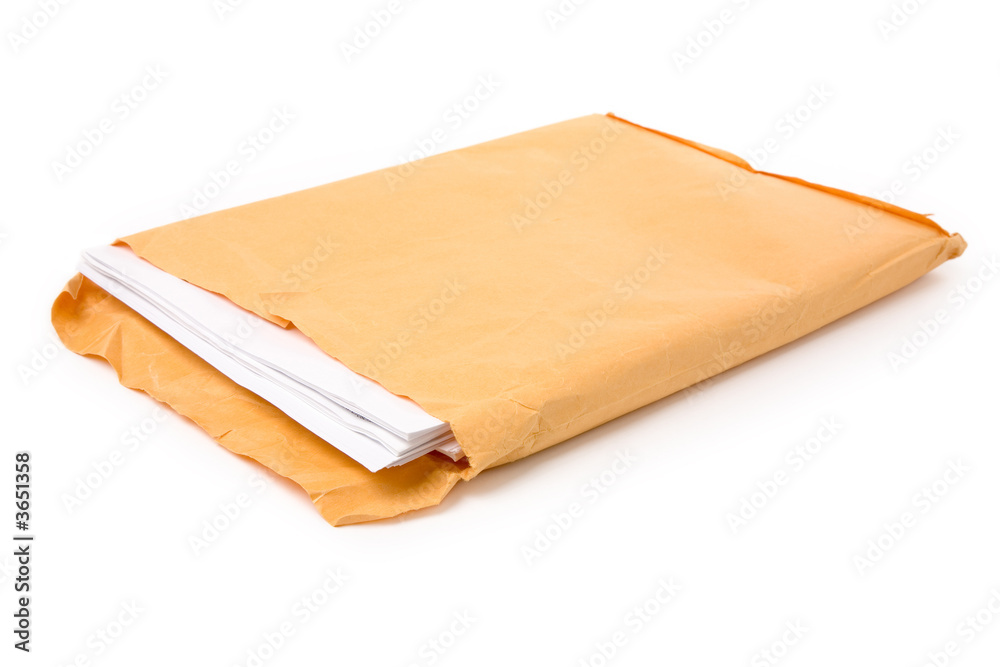 big envelope and document with white background big envelope and document with white background