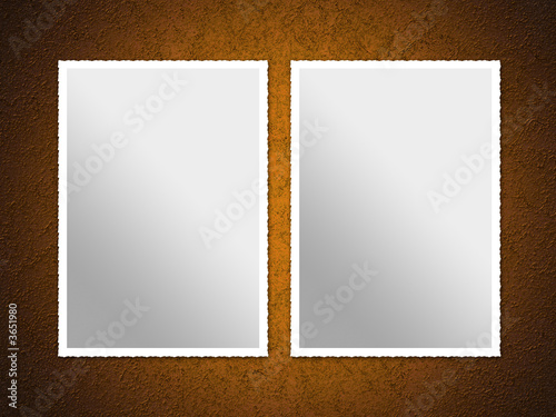 Illustration of two empty photos over a rusty surface.