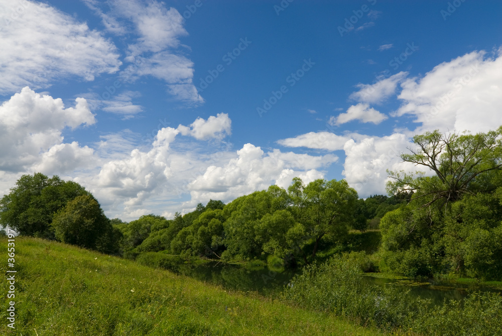 Summer rural landscape under clear blue sun