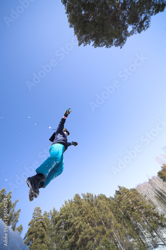 happy boy flying in the blue sky photo