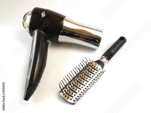 salon hair dryer and bristle brush for hairstyling