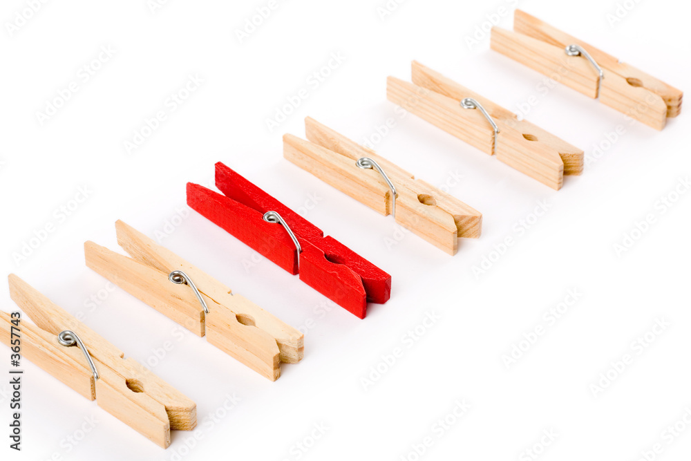 Clothespin with white background, concept of teamwork