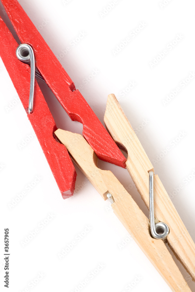 Clothespin with white background, close up shot Clothespin with white background, close up shot