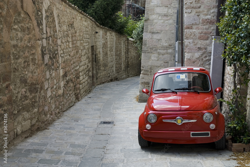 red Italian Car in old roman street