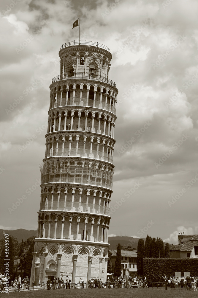 Leaning Tower of Pisa in Sepia