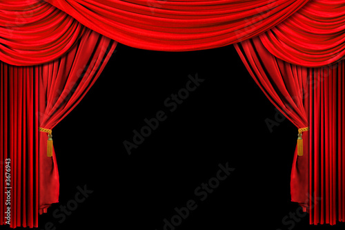 Bright Red Stage Theater Draped Curtain Background on Black