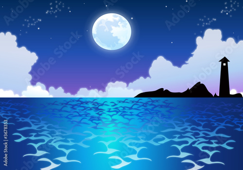 Sparkling Ocean Water in Moonlight