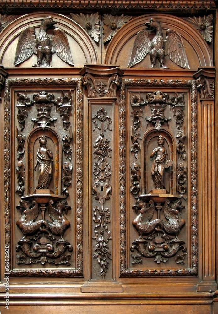 Antique Wardrobe with Wood Carvings
