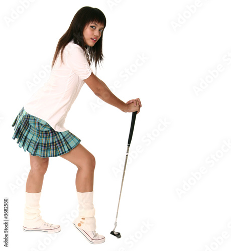 Beautiful Brunette Posing With Golf Club 2