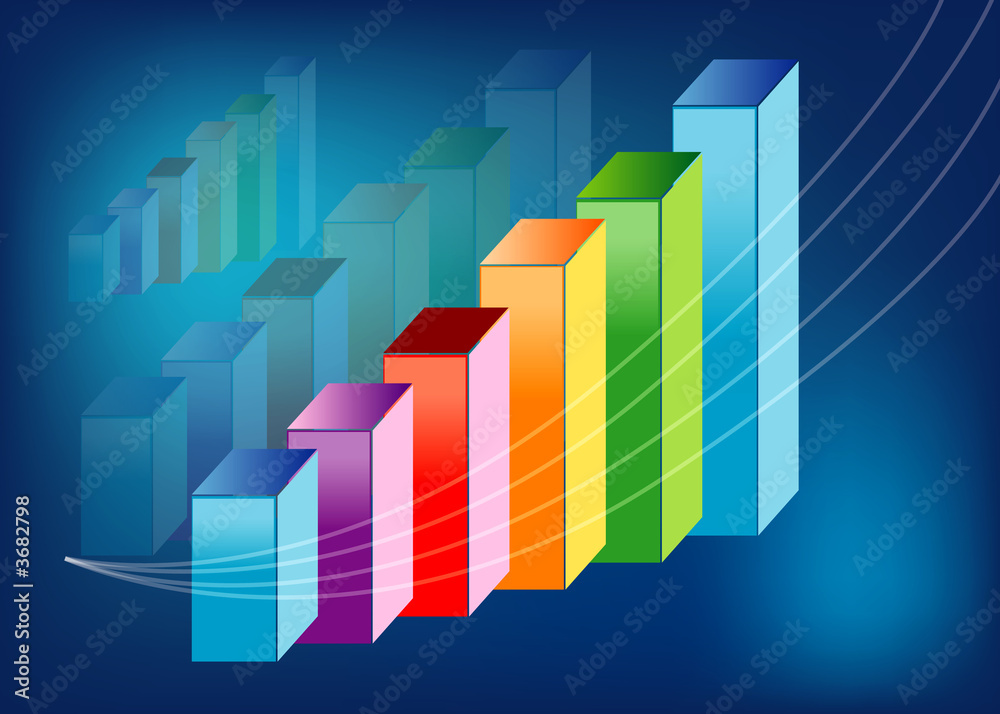 colorful upward profit graph with blue background colorful upward profit graph with blue background