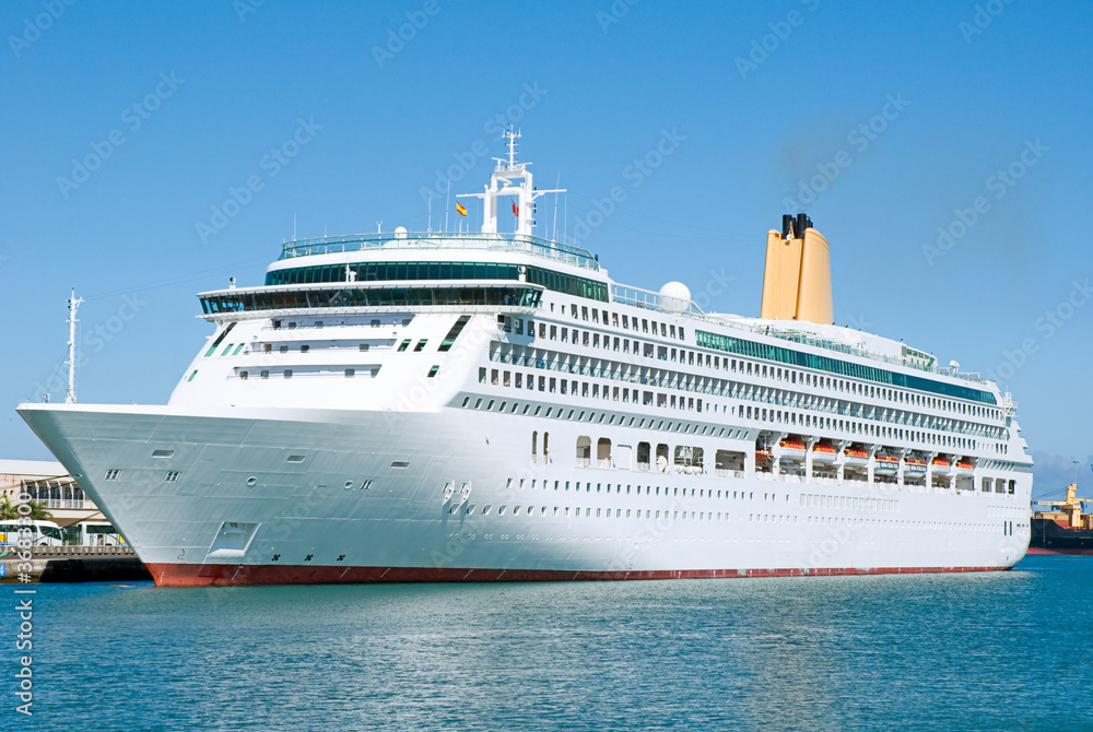 Elegant Cruise ship visiting Las Palmas, Spain.