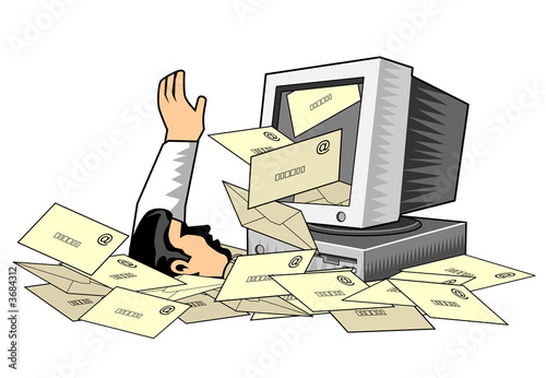 Computer monitor filled with e-mail spam