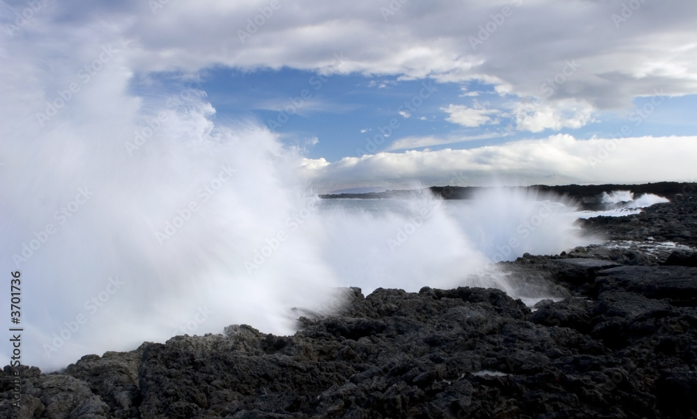 Strong Waves Crashing on the Volcanic Coast, Hawaii
