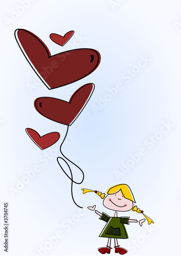 Lieber Gruß: Kleines Mädchen mit Herz-Ballons