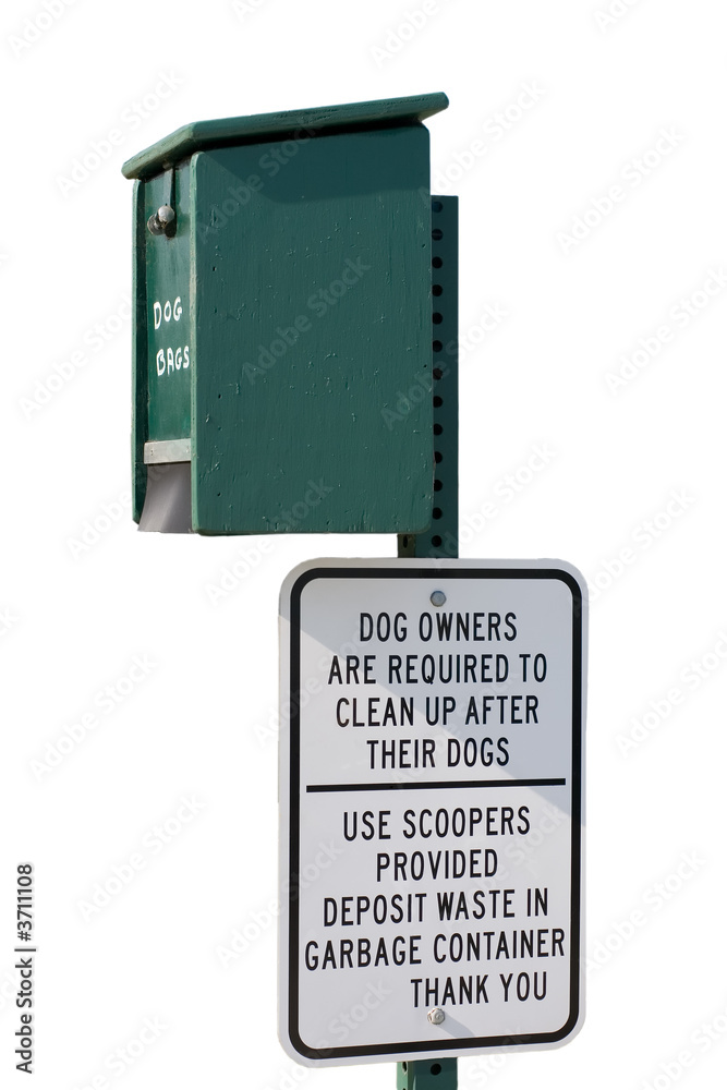 Sign and container reminder to clean up after ones dog Sign and container reminder to clean up after ones dog
