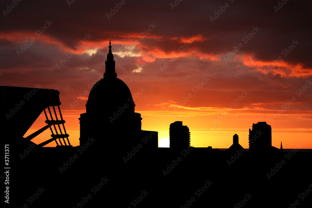 St Paul's Cathedral and Millennium bridge at sunset