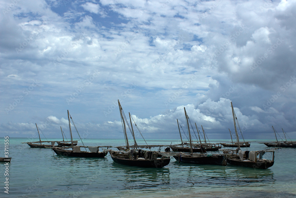 Sailboats in beautiful Indian Ocean. Island Zanzibar.