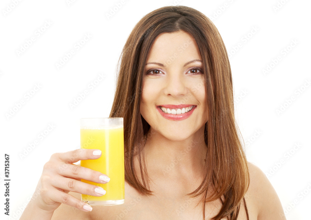 picture of lovely brunette with glass of juice picture of lovely brunette with glass of juice