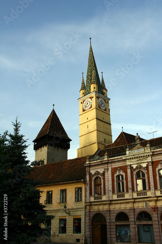 old medieval buildings in a romanian town in transilvania photo