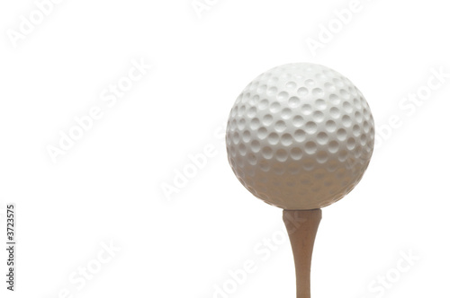 Macro image of golf ball isolated on white background
