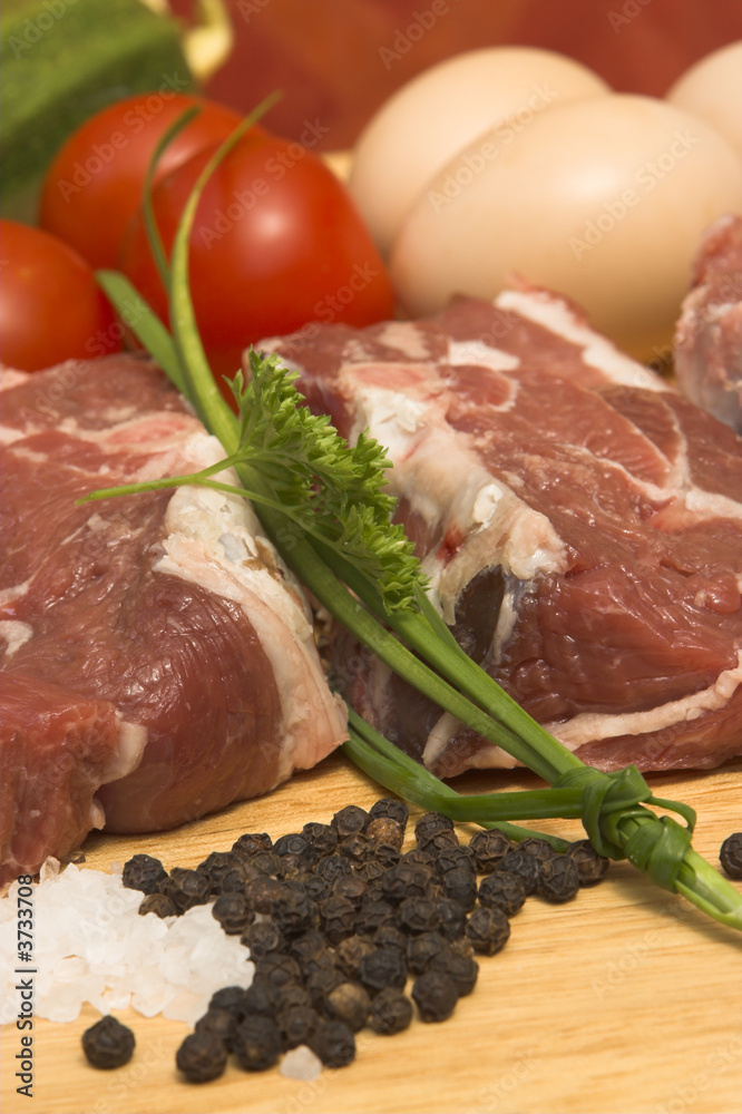 Lamb Chops, chives and parsley ,eggs and tomatoes