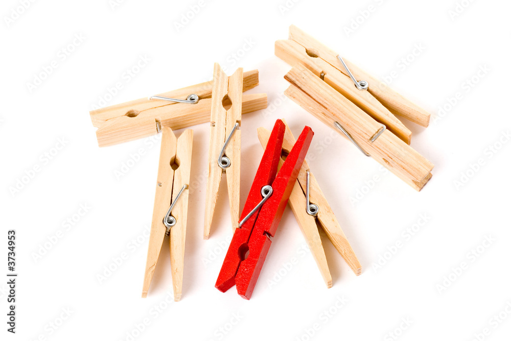 Clothespin with white background, concept of teamwork Clothespin with white background, concept of teamwork