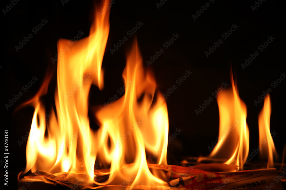 Texture, Fire, Dance of the Flame on Burning Newspaper Texture, Fire, Dance of the Flame on Burning Newspaper