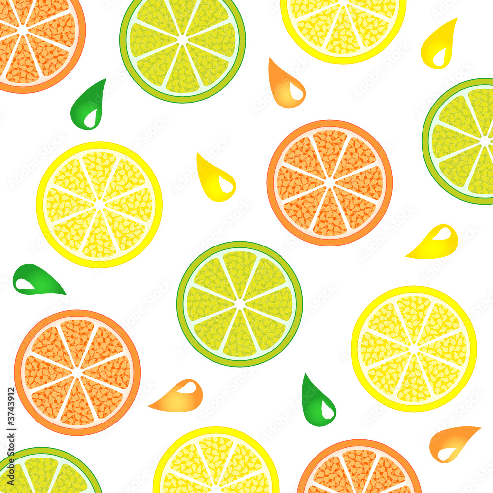 Orange lemon and lime slices pattern over white background
