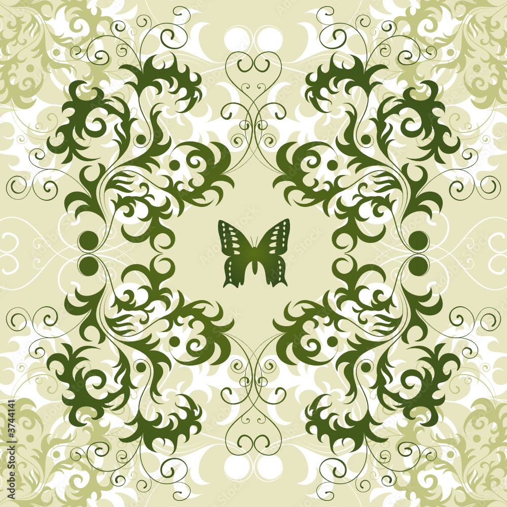 Abstract floral chaos with butterfly, vector illustration