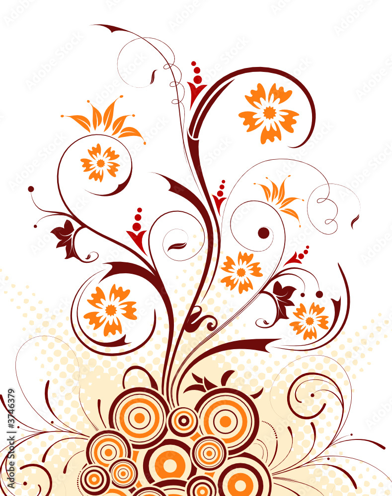 Abstract floral chaos with circle, vector illustration Abstract floral chaos with circle, vector illustration