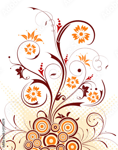 Abstract floral chaos with circle, vector illustration
