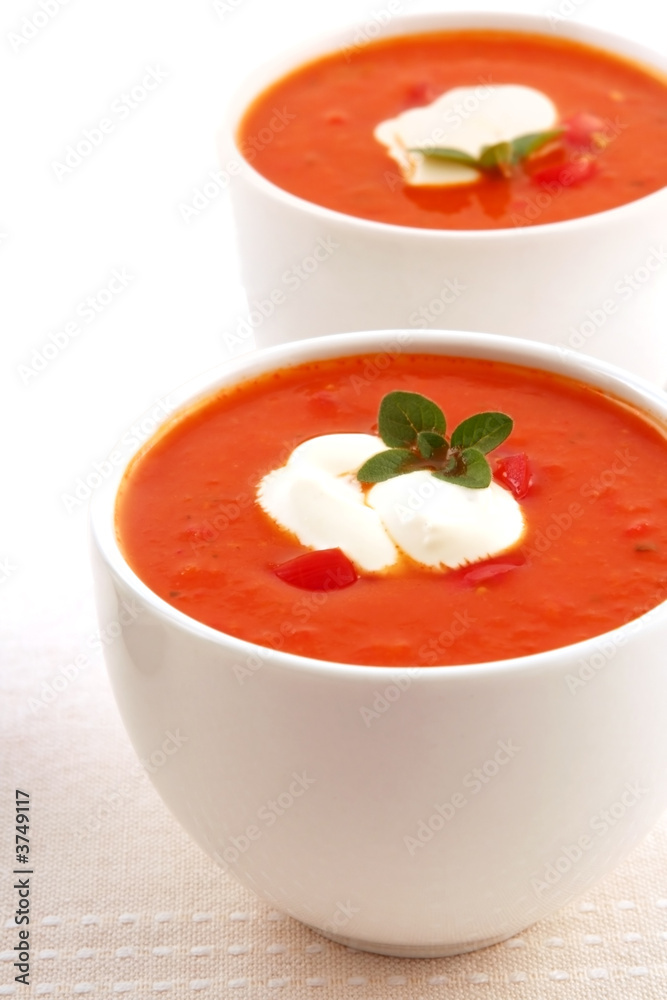 Roasted tomato and herb soup, with capsicum and yoghurt. Roasted tomato and herb soup, with capsicum and yoghurt.