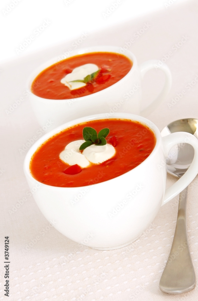 Roasted Tomato Soup, with capsicum, herbs and yoghurt.