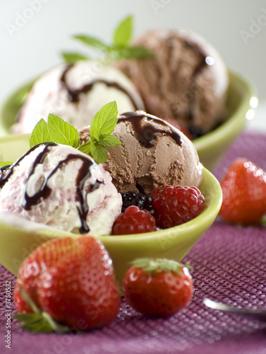 yogurt and chocolate ice cream in a bowl close up photo