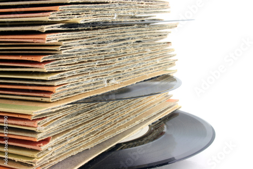 Close up of old Vinyl Records with deep  DOF