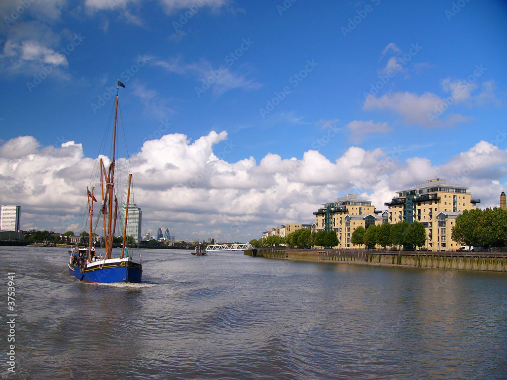 The Thames in London with a boat