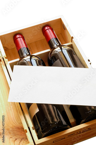Wood gift box with two wine bottles with clipping path