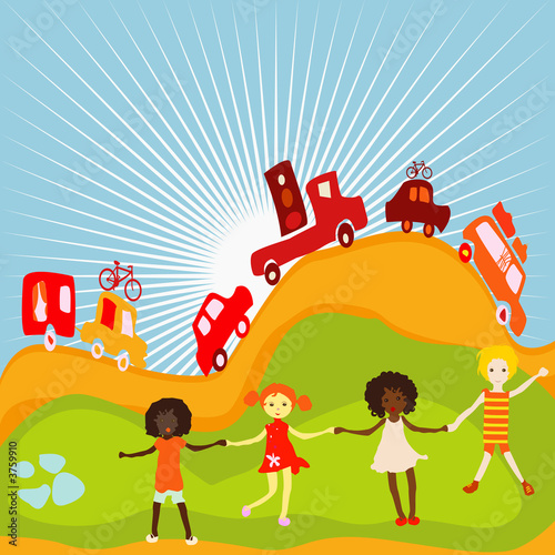 Group of kids on a planet e...