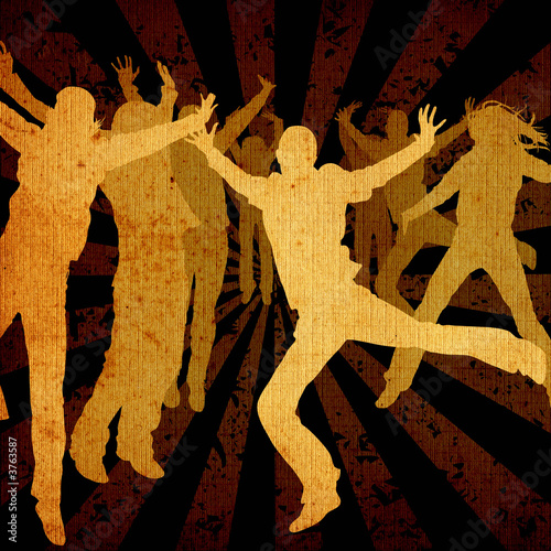 silhouettes of people jumpi...