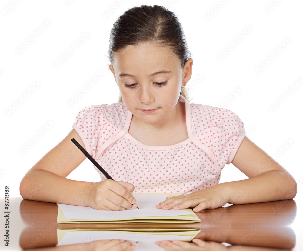 adorable girl studying in the school a over white background adorable girl studying in the school a over white background