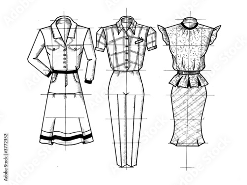 Three drawings of clothes