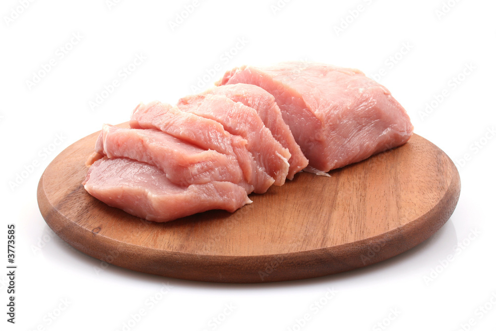 boneless pork loin on board - isolated on white boneless pork loin on board - isolated on white