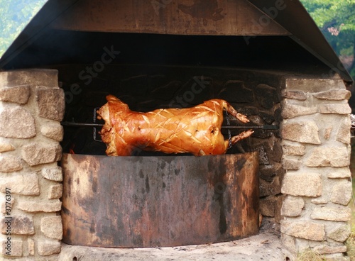 Roasted pig on the spit