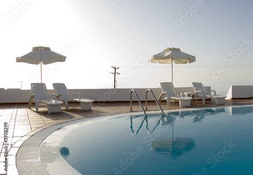 greek islands hotel swimming pool high key photo