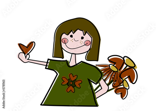 Muttertag: Kleines Mädchen mit Herz und Blumenstrauß 