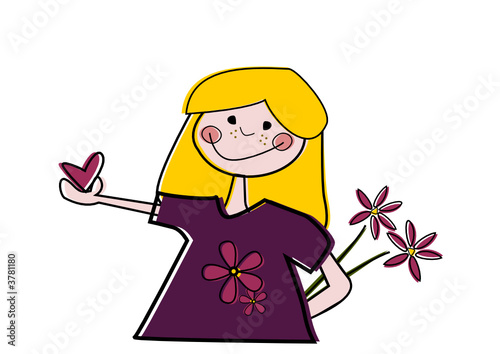 Überraschung! - Kleines Mädchen mit Herz und Blumen