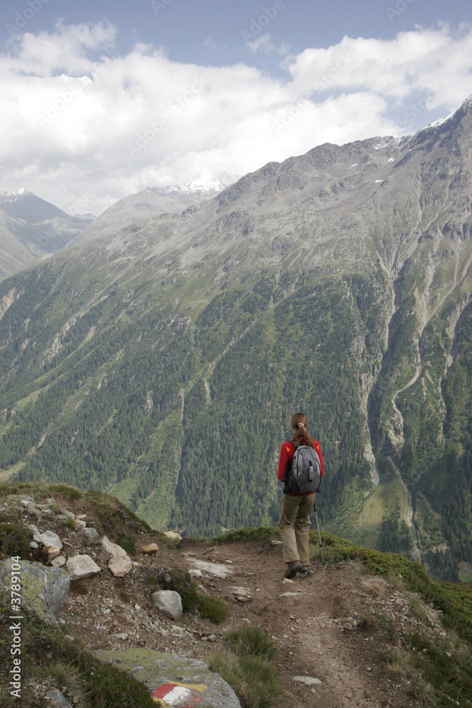 Woman hiking in mountains