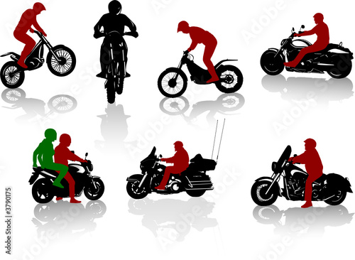 Silhouettes of motorcyclists. Travel and sports