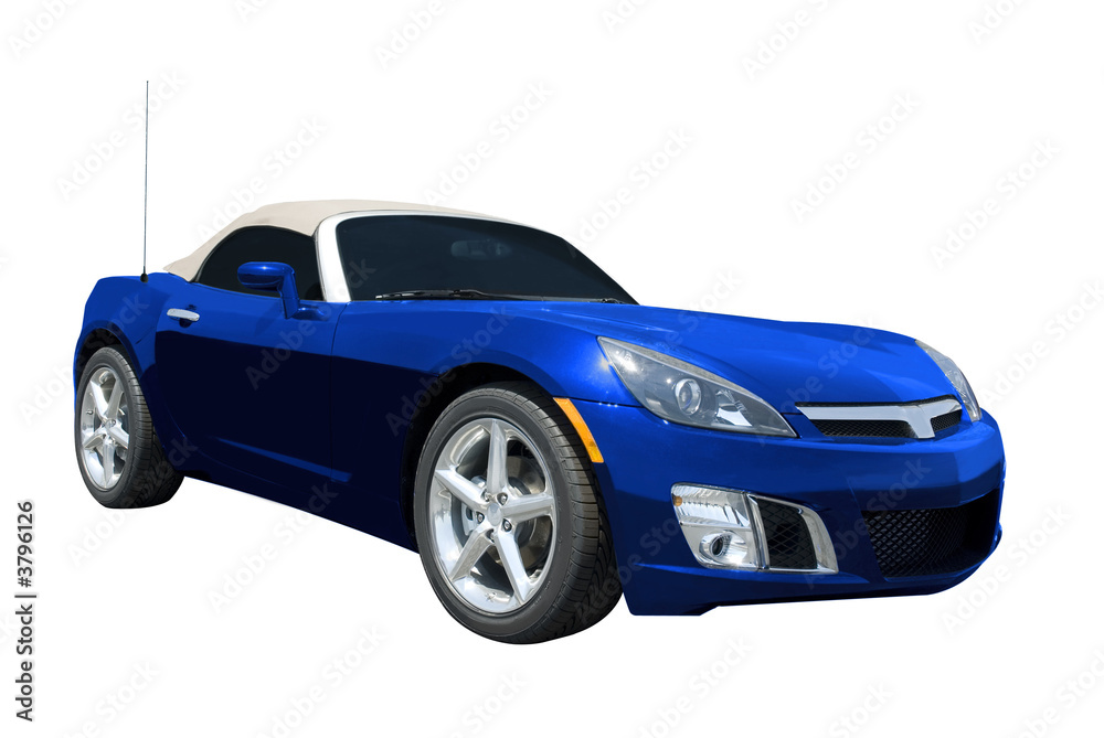 Blue convertible sports car roadster  isolated on a white.
