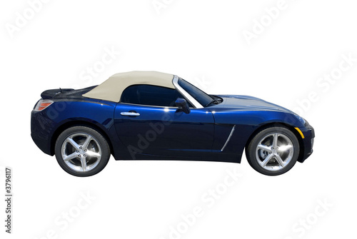 Blue convertible sports car roadster  isolated on white.